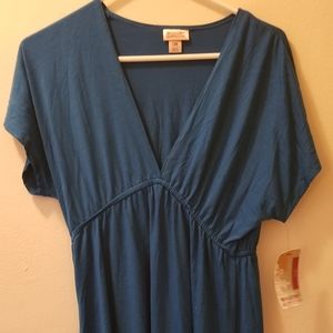 Blue open V neck thin casual dress or cover up
